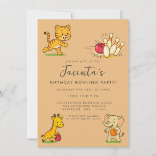 Cute Animals Ten Pin Bowling Birthday Party Custom Invitation