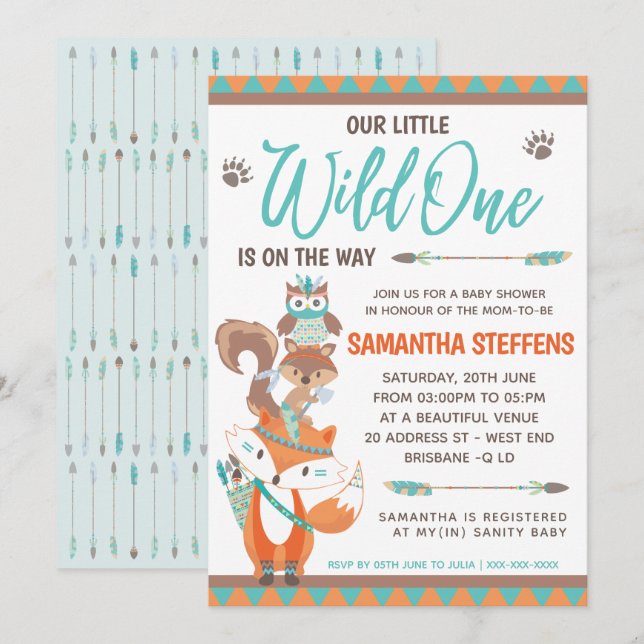 Cute Animals Totem Wild One Baby Shower Invitation (Front/Back)