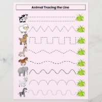 Cute Animals tracing the line worksheet for kids
