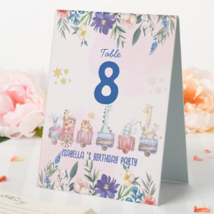 Cute animals train tropical flower Birthday party
