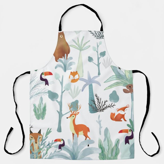 Cute animals: tropical forest doodle. apron (Front)