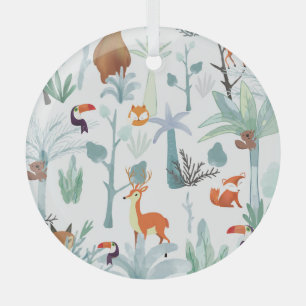 Cute animals: tropical forest doodle. glass tree decoration