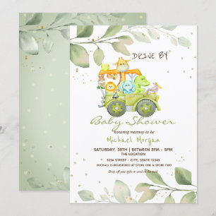 Cute Animals Truck Drive By Baby Shower Invitation