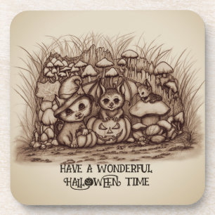 Cute Animals waiting for Halloween Coaster