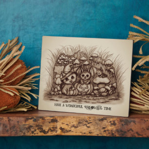 Cute Animals waiting for Halloween Plaque