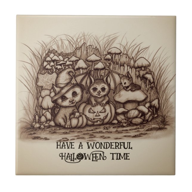 Cute Animals waiting for Halloween Tile (Front)