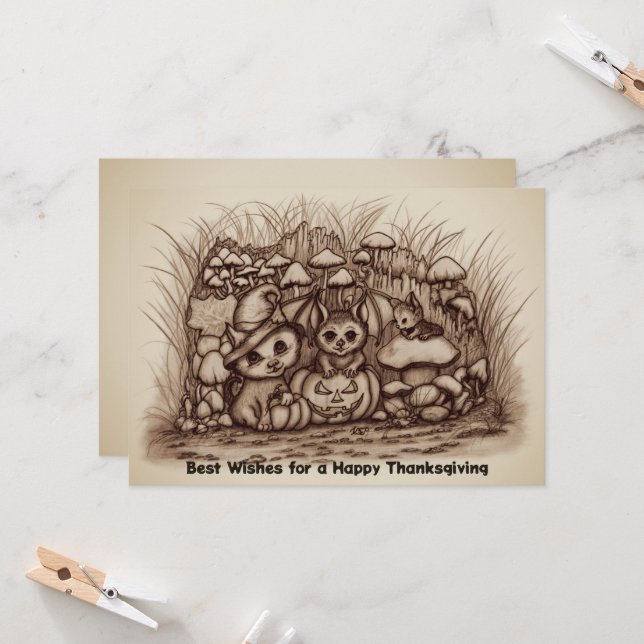 Cute Animals waiting for Thanksgiving Invitation (Front/Back In Situ)