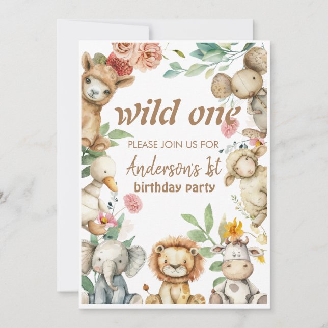 Cute Animals Watercolor baby birthday  Invitation (Front)