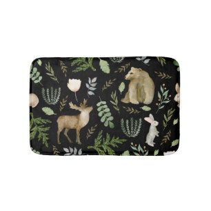 Cute Animals: Watercolor Hand Drawn. Bath Mat