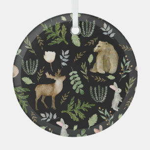 Cute Animals: Watercolor Hand Drawn. Glass Tree Decoration