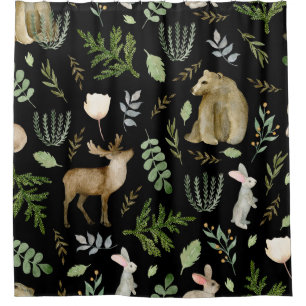 Cute Animals: Watercolor Hand Drawn. Shower Curtain