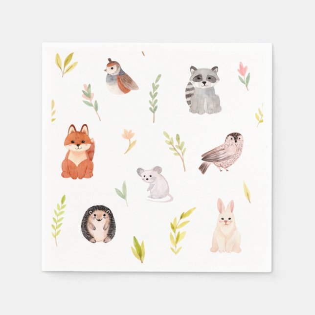 Cute Animals Watercolor Napkin (Front)