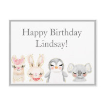 Cute Animals Watercolor Typography Birthday