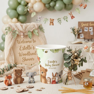 Cute Animals Watercolor Woodland Baby Shower Paper Cups