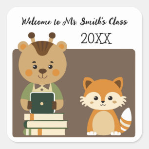 Cute Animals Welcome to Class Teacher  Square Sticker