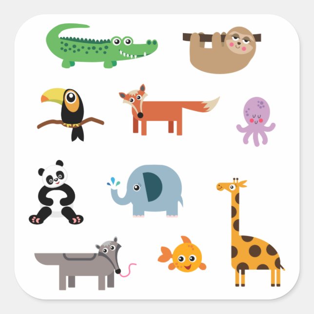 Cute Animals - Wild Animals Square Sticker (Front)