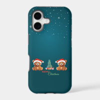 Cute animals winter Bear Santa Christmas tree