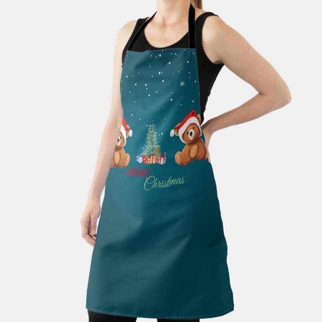 Cute animals winter Bear Santa Christmas tree Apron (Insitu)