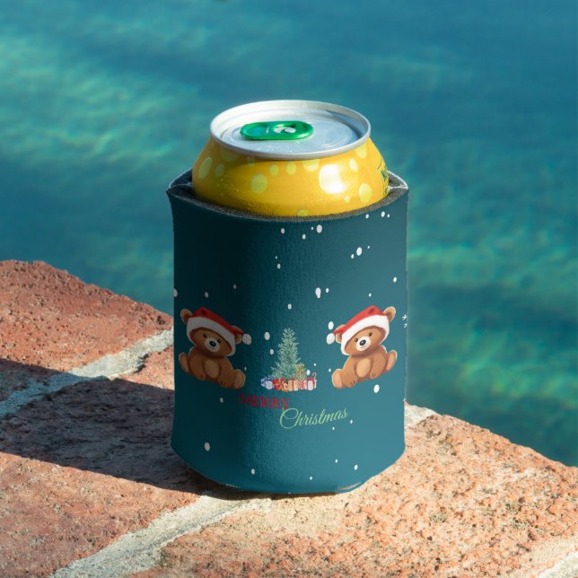 Cute animals winter Bear Santa Christmas tree Can Cooler (In Situ Pool)