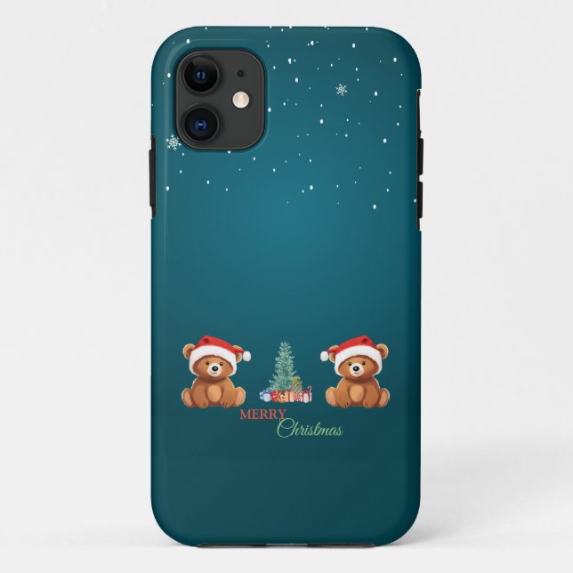 Cute animals winter Bear Santa Christmas tree Case-Mate iPhone Case (Back)
