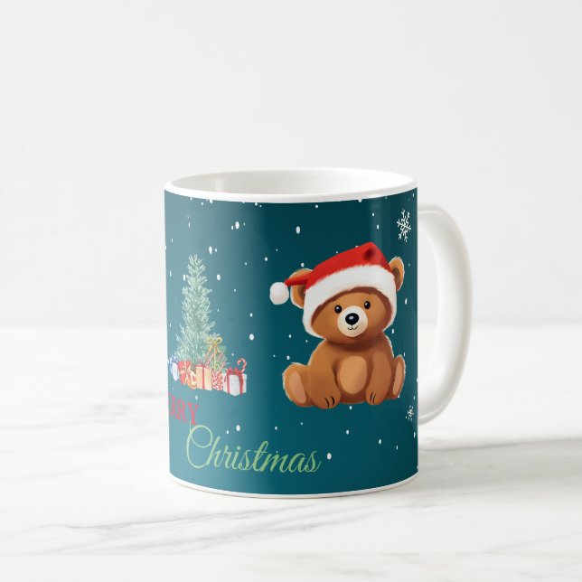 Cute animals winter Bear Santa Christmas tree Coffee Mug (Front Right)