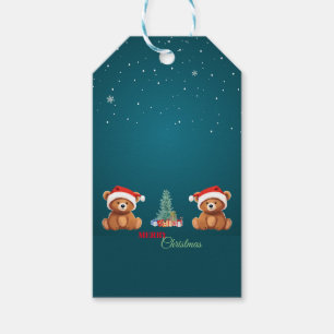 Cute animals winter Bear Santa Christmas tree Gift Tags