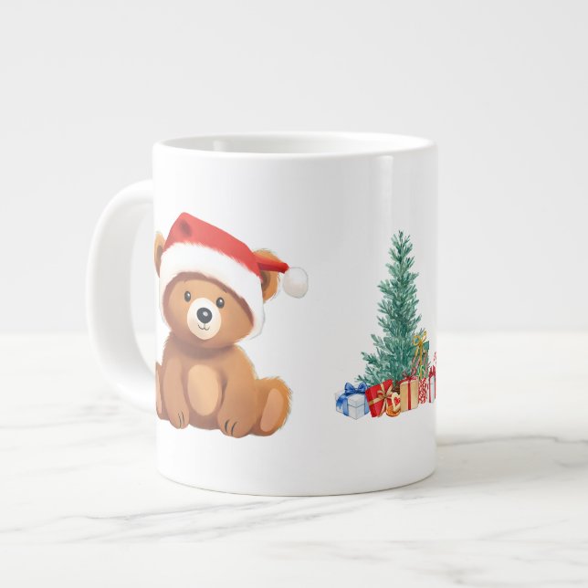 Cute animals winter Bear Santa Christmas tree Large Coffee Mug (Front Left)