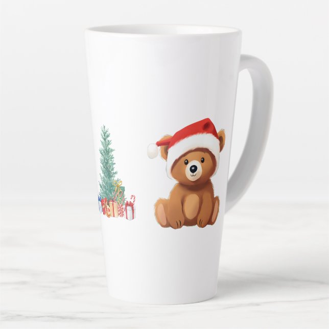 Cute animals winter Bear Santa Christmas tree Latte Mug (Right Angle)