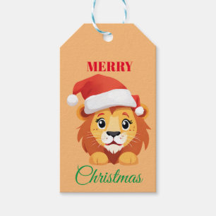 Cute animals winter lion cub Santa Christmas   Gift Tags