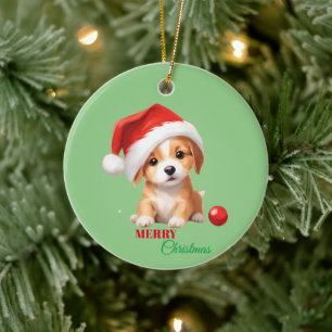 Cute animals winter puppy Dog Santa Christmas Ceramic Tree Decoration