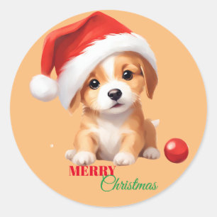 Cute animals winter puppy Dog Santa Christmas Classic Round Sticker
