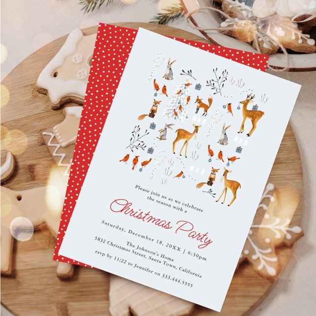 Cute Animals Winter Woodland Christmas Party Invitation (Cute Animals Winter Woodland Christmas Party Invitation)