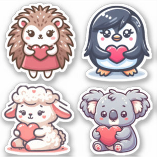Cute animals with hearts