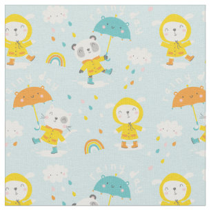 Cute Animals with umbrella's in the rain Fabric