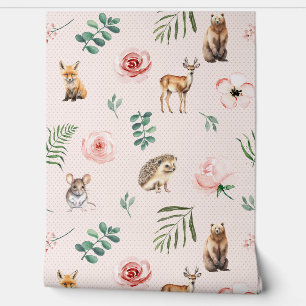 Cute animals woodland pink wallpaper