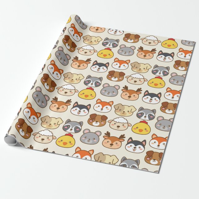 Cute Animals Wrapping Paper (Unrolled)