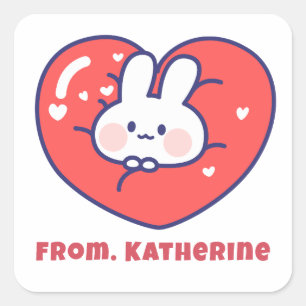 Cute animate heart bunny square sticker