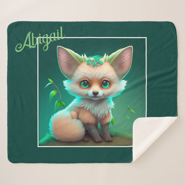 Cute Animated Baby Fox Sherpa Blanket (Front (Horizontal))