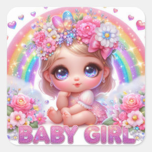 Cute Animated Baby Girl  Square Sticker