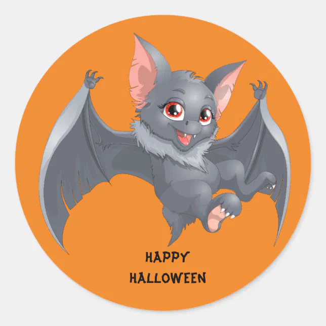 Cute animated Bat Classic Round Sticker | Zazzle