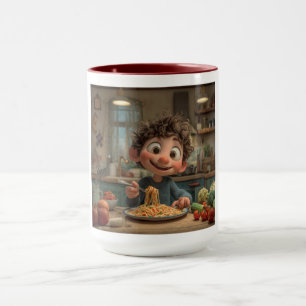Cute Animated Boy Eating Spaghetti Pasta Coffee Mug