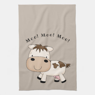 Cute animated cow tea towel