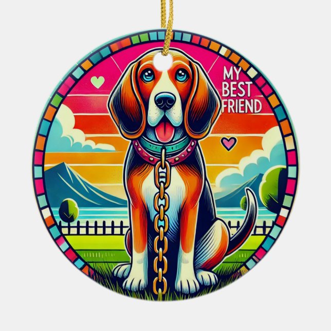 Cute Animated Dog Ceramic Tree Decoration (Front)