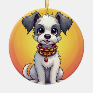 Cute Animated Dog with Collar Ceramic Tree Decoration