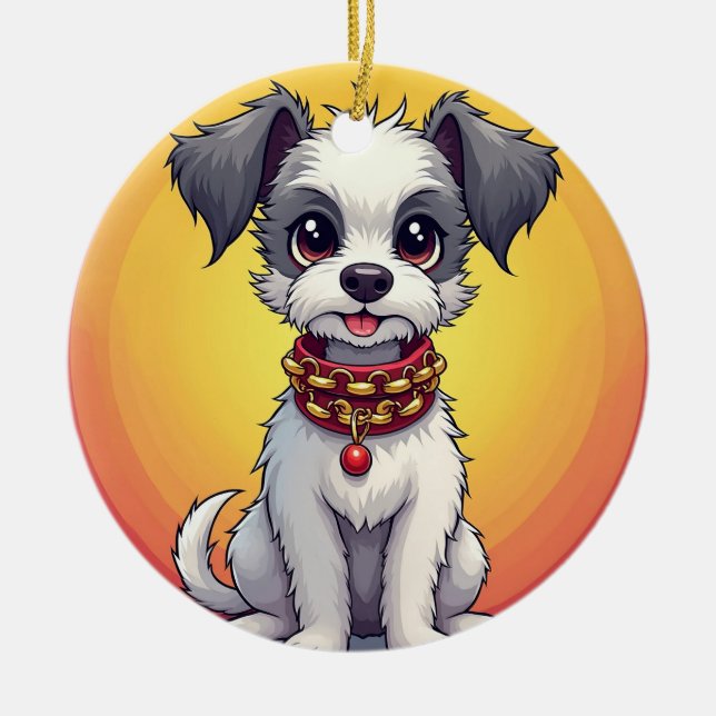 Cute Animated Dog with Collar Ceramic Tree Decoration (Front)