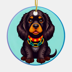 Cute Animated Dog with Collar Ceramic Tree Decoration