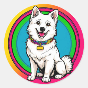 Cute Animated Dog with Collar Classic Round Sticker