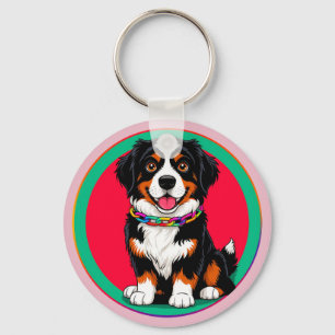 Cute Animated Dog with Collar Key Ring