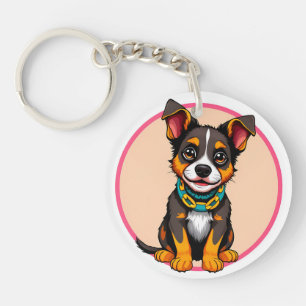 Cute Animated Dog with Collar Key Ring