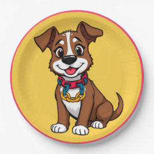 Cute Animated Dog with Collar Paper Plate